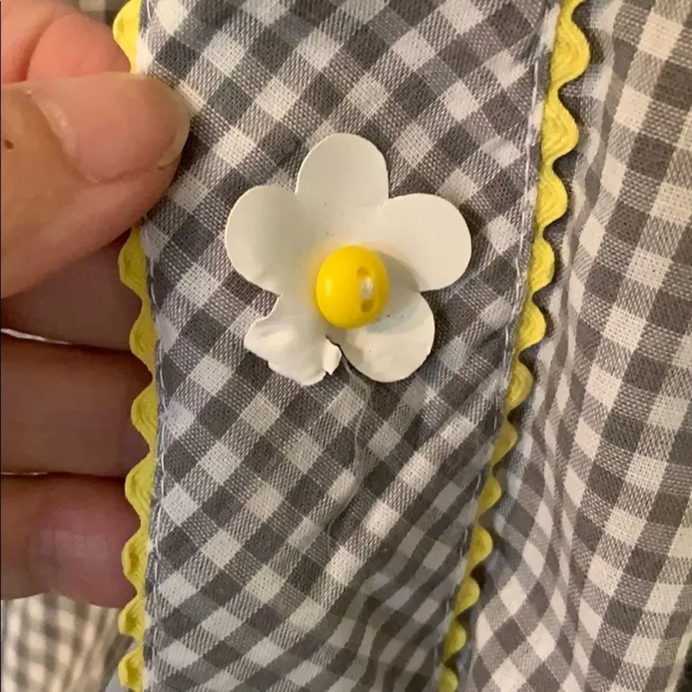 Vtg homemade white/gray/yellow little girl dress‎